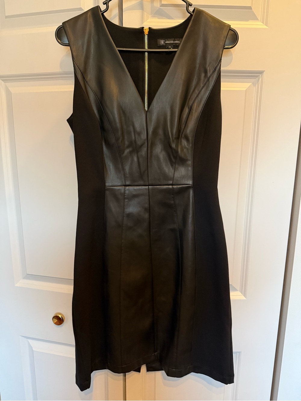 INC Faux Leather Panel Black Sheath Dress